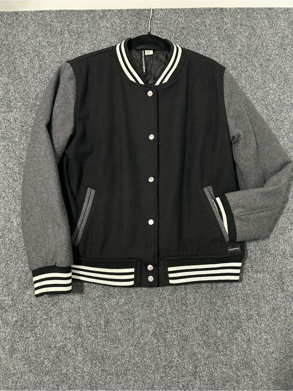 Wildflowers Black and Gray Letterman Bomber Jacket Size Medium